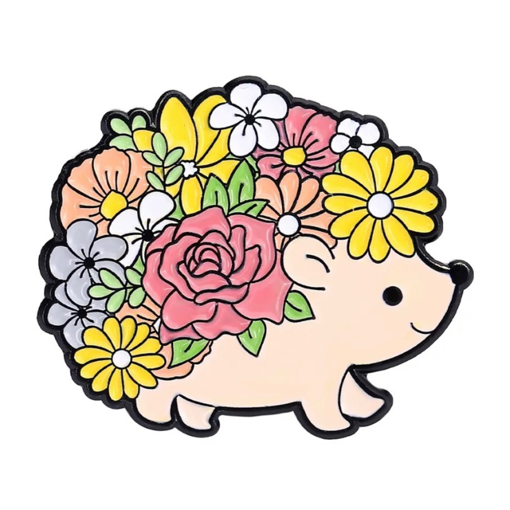 6/$30 Hedgehog Covered In Flower Bouquet Enamel Pin